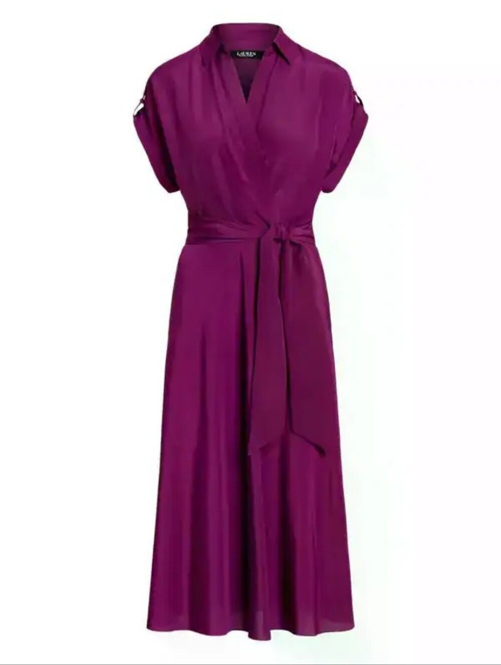 Ralph Lauren Fratillio Collared Surplice Midi Faux-Wrap Dress Magenta Sz 16 NWOT - Picture 6 of 10